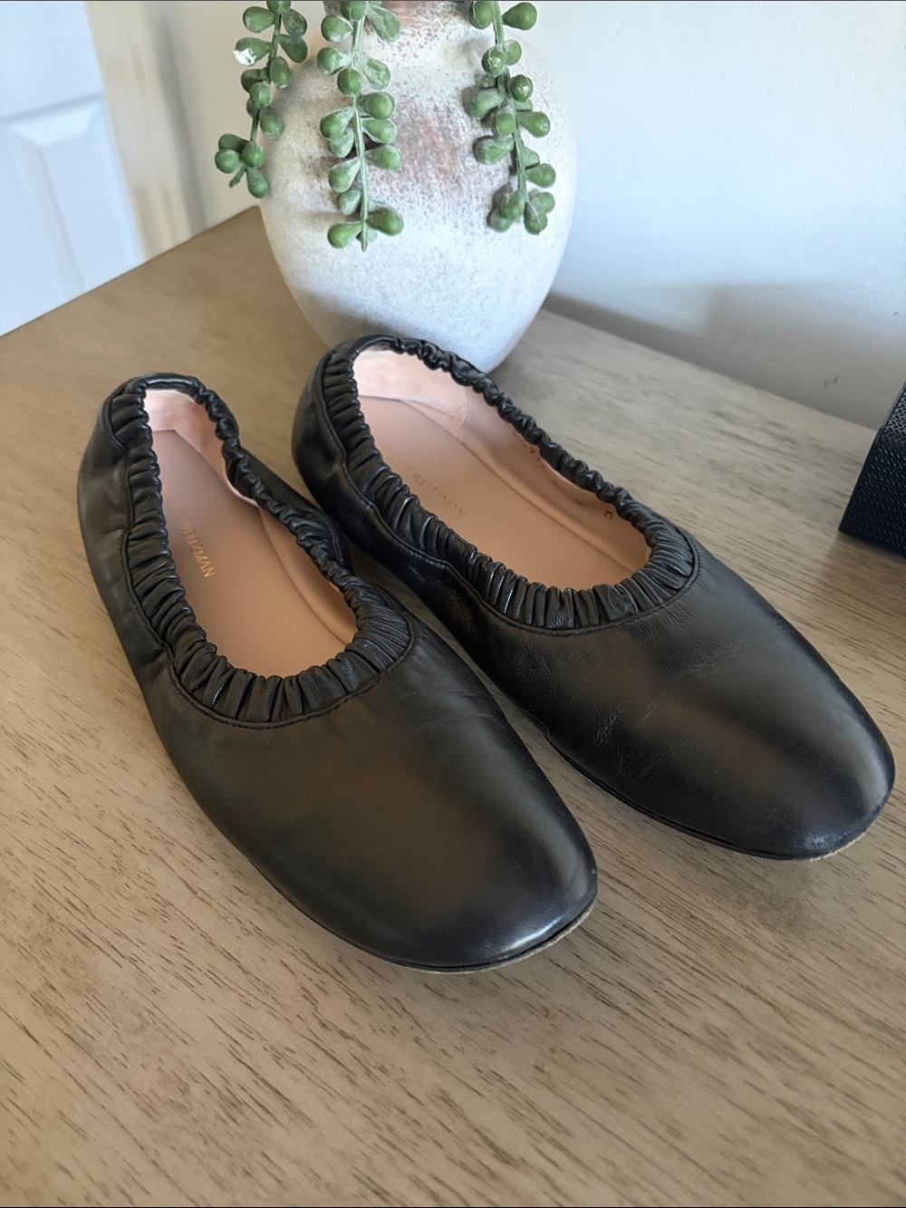 Stuart Weitzman Black Elastic-Trim Ballet Flats